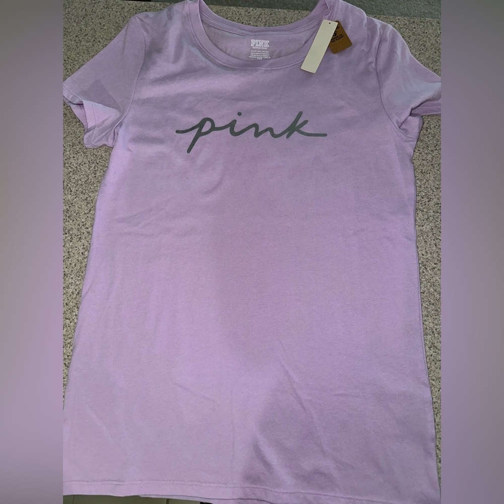 NWT Victoria's Secret VS PINK purple lilac Pink Logo T Shirt Short Sleeves - XS